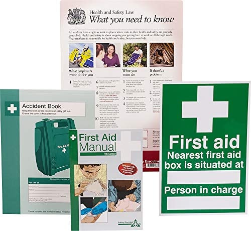 Safety First Aid HSE Compliance Pack con poster HSE Legge HSE, libretto degli incidenti, manuale di pronto soccorso e cartello