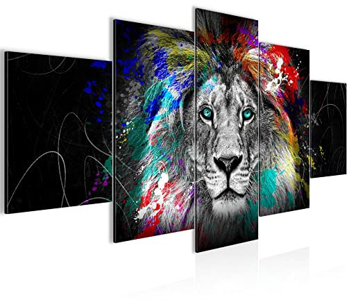 Runa Art Lion Abstrait Tableau Murale Impression sur Toile Intissee 5 Parties Graffiti Noir Coloré Chambre Salle 039453a