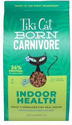 Tiki Cat Born Carnivore Indoor Health, Trout & Menhaden Fish Meal, Grain-Free Baked Kibble to Maximize Nutrients, Dry Cat Food, 6 Lbs. Bag