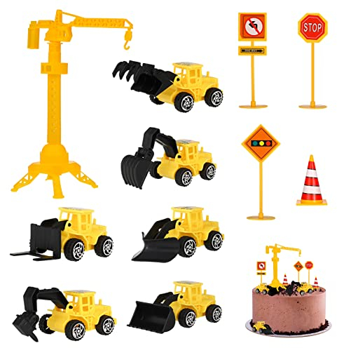 FANTESI Kuchen Deko Baustelle, 12 Stück Bagger Kuchendeko, Baustellenfahrzeuge Verkehrsschilder Kinder, Baustelle Spielzeug Kuchen Deko Junge, Bagger Spielzeugauto, für Geburtstag