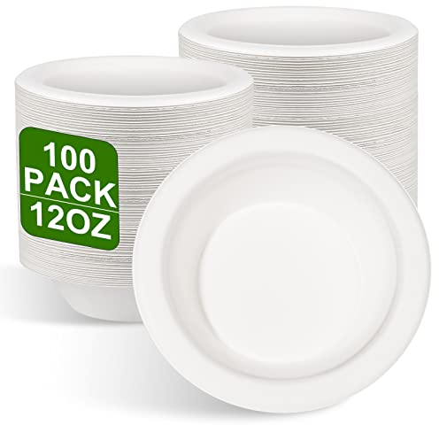 greensight 100 Stück Pappschalen Einweg Suppenschalen 350ML Zuckerrohr Einweggeschirr Suppenteller Einwegsuppenschale Schälchen Bio Suppenschale Rund Weiß