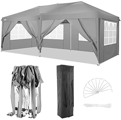 COBIZI Carpa 3x6m Cenador Plegable Impermeables Techo de Pabellón de Jardín ​de Revestimiento con 6 Paredes para Cenador Carpa Toldo para Jardin, Playa, terraza, Exterior Fiestas，Gris