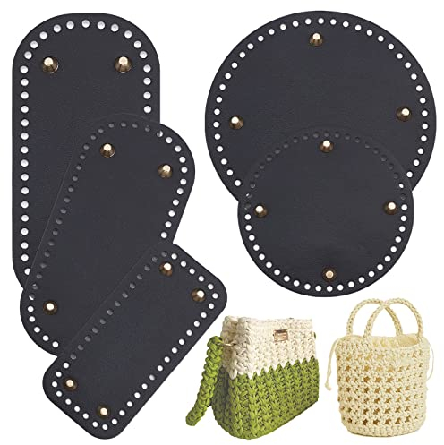 PandaHall Leder Geldbörse Unten Zum Häkeln 5 Styles Schwarze Taschenböden PU-Leder Stricken Häkeln Taschen Bottom Shaper Kissenbasis Mit Löchern Für DIY Häkeltaschen Umhängetaschen