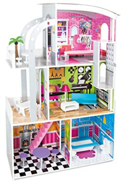 Teorema 40642 - Casa per le bambole Tema Hollywood, 4 stanze, con Accessori in legno, Ascensore Manuale, Altezza 110cm