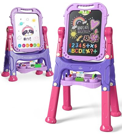 Lehoo Castle Staffelei Kinder, Spielzeug für ab 3 Jahre Mädchen(Lila) | Kindertafel mit Kreidetafel & Whiteboard, Höhenverstellbar, Painting Board Lernspielzeug für 2 3 4 5 6 Jahre Baby Kinder