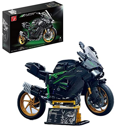 Auforua Technik Motorrad für Kawassaki-Ninja-H2R, 1:5 Groß Motorrad Modellbausatz, 1858 Teile MOC Klemmbausteine Motorrad Bausatz, Kompatibel mit Technik Kawasaki Motorrad