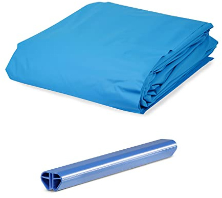 Pool Folie 0,6 mm blau inkl. Basic Handlauf blau für Rundpool 350 x 120 cm Set Innenhülle Auskleidung Innenfolie Poolplane Plane