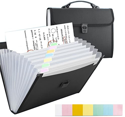 TRANBO Dokumentenmappe A4 mit Griff – 13 Fächer Kunststoff Mappe mit Fächern – Dokumenten Organizer für Zuhause, Büro, Schule