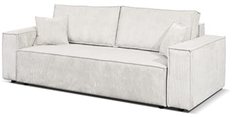 Margaret Hadas24 Couch Passio III mit Schlaffunktion und Bettkasten 2-Sitzer, Schlafsofa, inklusive Dekokissen, Stauram, Polstersofa für Wohnzimmer 250 x 105 cm, moderner Stoff Poso, bequem, beige