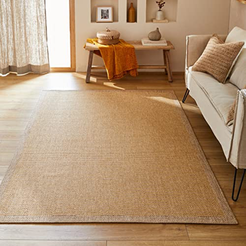 Naturteppich, Boheme, Teppich in Jute-Optik, Teppich für Wohnzimmer, Schlafzimmer, Flur, Outdoor-Teppich, Naturfarbe (8878 Gelb, 60 x 180 cm)