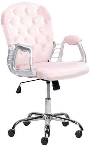Chaise de Bureau Pivotante avec Dossier Réglable en Velours Rose Princess