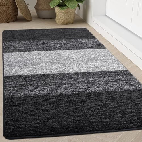 Homaxy Door Mats Indoor, Machine Washable Soft Doormats, Dirt Trapper Super Absorbent Entrance Rug, Non-slip Floor Mats For Inside, Front Back Door, Pets and Dogs (90 X 150 cm, Black)