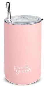 Frank Green Reusable Iced Coffee Cup with Straw, 3-in-1 Insulated Drink Holder with Double Wall Vacuum, Ceramic Lined Tumbler with Straw and Lid - Blushed 15oz/425ml