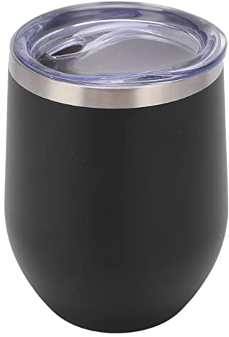 Xnferty Copa de Vino sin Tallo de Acero Inoxidable de 12 Oz Copa de Vino sin Tallo de Acero Inoxidable de Doble Pared Copas de Vino Aisladas Al Vacío de Doble Pared con Tapas para Café(Negro)
