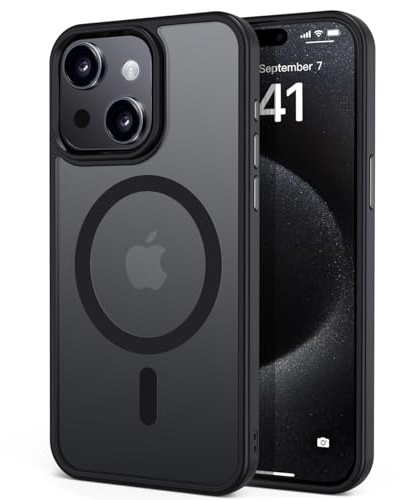 tigratigro Cover Magnetica per iPhone 15 Plus, Compatibile con MagSafe, Custodia Traslucida Opaca Posteriore Sottile Antiurto Protettiva Case, Protezione Antiurto di Grado Militare, Nero