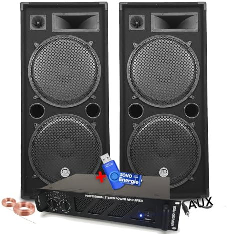 Pack Sono Ibiza Sound 7000 W Total 2 altavoces Bm Sonic 2000 W – Amplificador ventilado 3000 W – Cables – Boda, Sala de fiestas DJ Noche