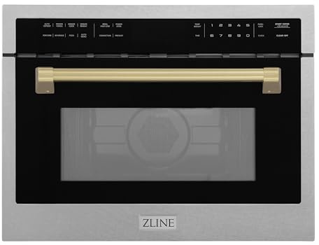 ZLINE Autograph Edition 24 in. 1.6 cu ft. Built-in Convection Microwave Oven in Satin Stainless Steel with Champagne Bronze Accents (MWOZ-24-SS-CB)