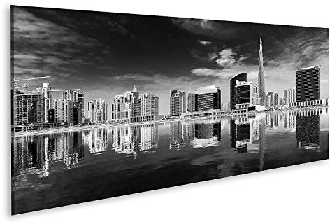 islandburner Prime Bild auf Leinwand Dubai Skyline in der Abenddämmerung Bilder Wandbilder Poster