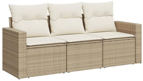 vidaXL 3-TLG. Garten-Sofagarnitur mit Kissen Beige Poly Rattan
