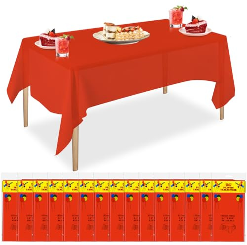SHUESS 15 Pcs Red Tablecloths - Plastic Table Cover - Rectangular Table Cloth Party - 54 x 108 Inch Disposable Tablecloths for Wedding, Party, Banguet
