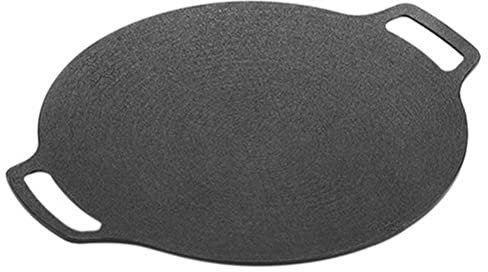 Suanzua 1 Stück 38 cm Dicke Gusseisen-Bratpfanne, Flache Pfannkuchen-Grillplatte, Antihaftbeschichtet, Grill, Induktionsherd, Offene Flamme, Kochtopf, Schwarz