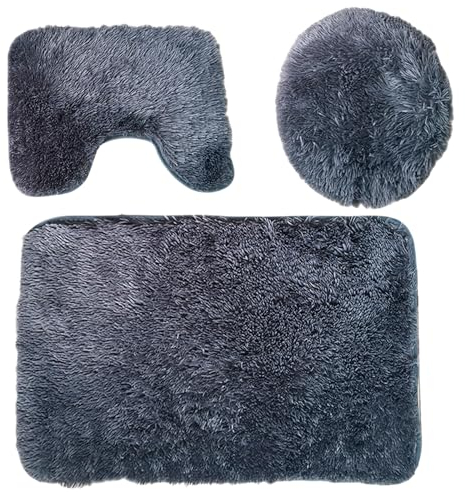 MEGYAD Set di 3 tappetini da bagno con antiscivolo, tappetino da bagno, retro morbido, lavabile, antiscivolo, per doccia, vasca e WC