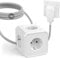 Cube de Prises avec Fiche Plate, 5 en 1 Prise Multiple Cube (250V/16A), 5 Prise de Multiples, Prise Multiple Distributeur de Prises avec Câble Tressé de 3M pour Bureau, Maison, Blanc