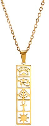 EUEAVAN Cartouche Anhänger Halskette für Frauen Auge des Horus/Ankh Kreuz Halskette Cartouche Personalisierte Name Halskette Hieroglyphe Altägyptisches Amulett Schmuck Geschenk (Kartusche Gold 2)