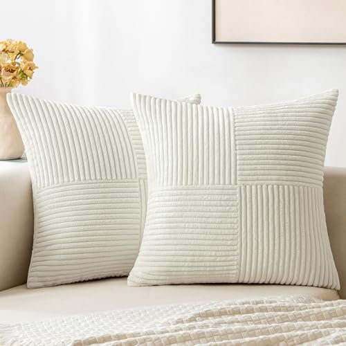MIULEE 2er Set Kissenbezug 50x50cm Reines Weiß Kissenhülle Kissenbezüge Sofakissen Dekokissen Boho Couchkissen Kord Dekorative Zierkissenbezug für Sofa