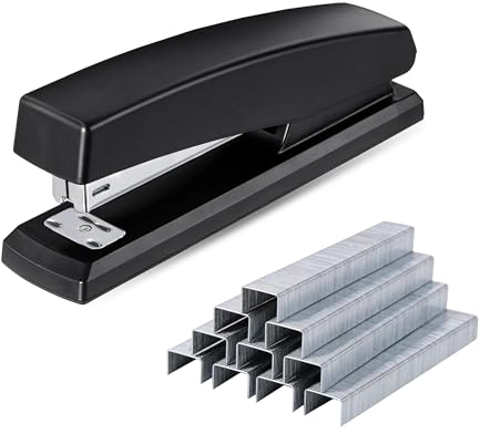 G4GADGET Stapler with 5000 Staples - Office Stapler for 20 Sheets, Ergonomic Metal Case - Perfect for Home & Office Use, Black, Jam-Free Stapling Technology
