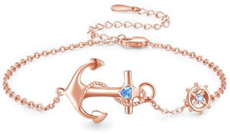 OHAYOO Anker Fußkettchen 925 Sterling Silber für Damen - Nautisches Schmuck Seemann Fußschmuck - Geschenk für die Beste Freundin der Frau (Roségold)