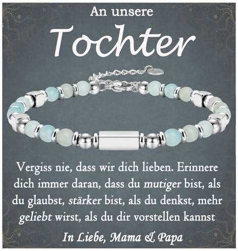 FAOMZQ Tochter Armband, Geschenk für Tochter von Mama Papa, Tochter Geschenke von Eltern zum Geburtstag Abschluss Einschulung Weihnachten, Grün