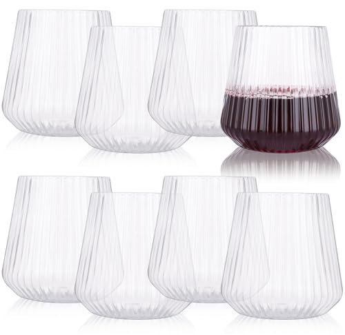 JMIATRY 8 Pcs Plastic Stemless Wine Glasses, 400ml Plastic Wine Glasses Reusable, Clear Shatterproof Wines Glass for Wedding, Party, Picnics, Camping and Pools