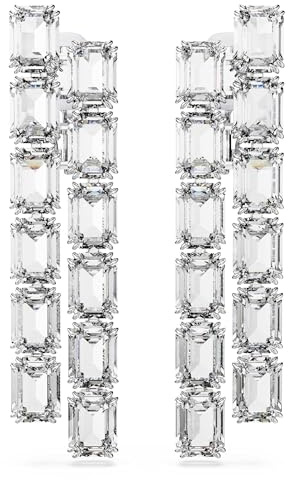Swarovski Millenia Rhodinierte lange Ohrclips im Achteckschliff, weiß, 5.5 cm x 1.3 cm, Kristall, Kristall