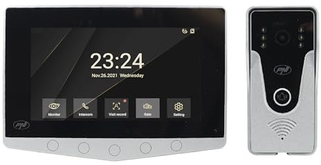 PNI DF780 Sistema de videoportero de 1 monitor, pantalla táctil de 7 1080p, ranura para tarjeta, IP65 admite conexión en serie de 4 monitores, 2 unidades externas y 2 cámaras CCTV