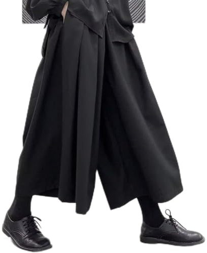 Hakama Samurai-Hose im Gothic-Stil, locker, kurzer Schnitt, weites Bein, Schwarz (M Schwarz)