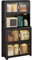 Küchenschrank mit Arbeitsplatte, Küchenregal Stehend mit Glastür und 4 Rollen, Küchenschränke für Küche Schlafzimmer Wohnzimmer Balkon Badezimmer(Black,60 * 40 * 149cm)