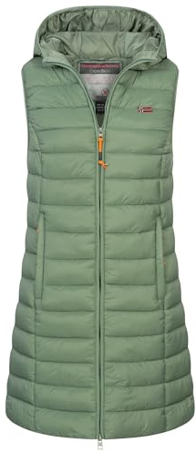 Geographical Norway Damen Stepp weste Kapuze Übergangs Herbst Winter Windbreaker Lang, Farbe:ALMOND GREEN, Größe:M (38)