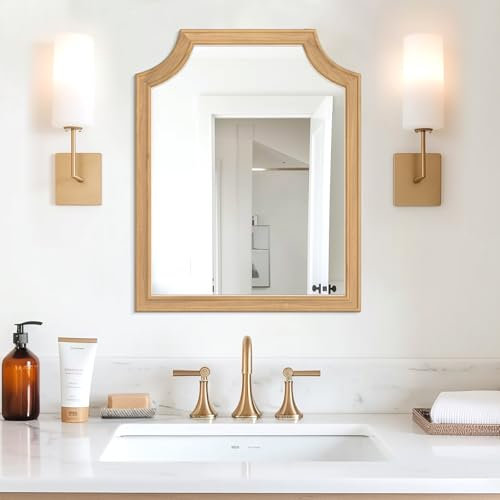 HOMECOOKIN 40,6 x 50,8 cm gewellter Holzspiegel, Badezimmerspiegel, rechteckiger Wandspiegel, Dekoration für Flur, Schlafzimmer, Wohnzimmer [natürlich]