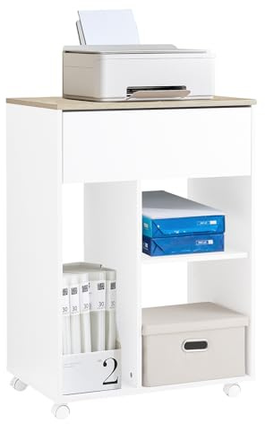 SoBuy Druckertisch mit Rollen Druckerständer Druckerschrank Aktenschrank Rollcontainer mit Fächern Bürowagen Beistellwagen Bürocontainer Weiß BHT ca. 63x88x42cm ASK10-WN