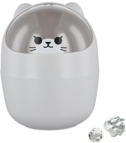 YUNXCNA Mini Schreibtisch Mülleimer mit Deckel, 16,5 * 12 cm Katzenmülleimer Niedlicher Cartoon Tischmülleimer Niedlicher Mini-Schreibtisch-Mülleimer für Zuhause, Büro, Wohnzimmer
