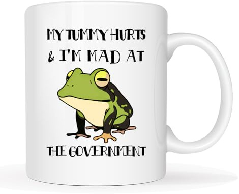 HSIRYAOHD Lustige Kaffeetasse mit Aufschrift My Tummy Hurts I'm Mad at The Government, Wasserbecher, Sommer-Winter-Trinkgeschirr, Bürobedarf, Raumdekoration, Partygeschenk, Valentinstag