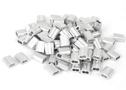 TOP-VIGOR 100Pcs 2mm Aluminum Sleeves Clips, Wire Rope Clamp Crimping Loop Sleeve Clips, Aluminum Cable Sleeves Clips Fittings Double Holes for Wire Rope and Cable