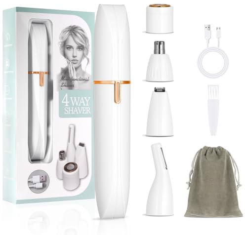AOOWU Rasierer Damen, 4-in-1Intimrasierer für Frauen, Damenrasierer Elektrisch für Körper für Körper, Scham und Nase, Gesichtshaarentferner für Frauen, Wiederaufladbarer Rasierer Damen Intimbereich