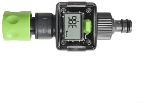 Digitaler Wasserzähler für Garten, 3/4-Zoll-Anschluss, grüner Kunststoffsensor, misst Echtzeit-Durchfluss, letzter Verbrauch, 7-Tage-Durchschnitt, einfach zu installieren, abzulesen
