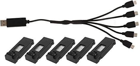3,7 V 1800mAh Batterie au Lithium de Drones, Longue Durée de Vie de la Batterie, Conception Légère Portable, Protection Contre Les Surcharges, 1 Câble de Charge Glisser 5, Noir,