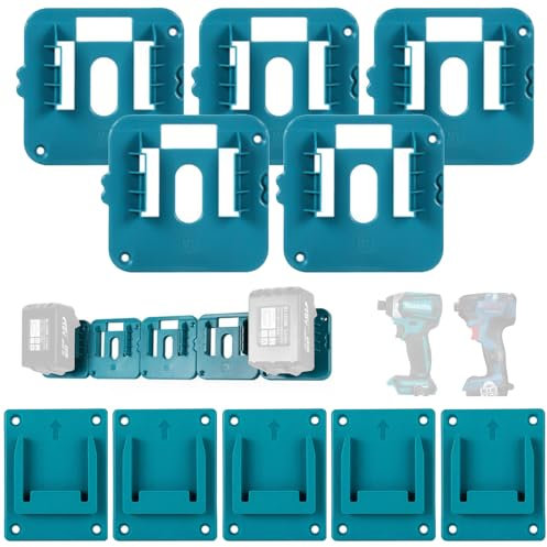 5 Packs Drill Tools Holder Dock Hanger Compatible with Makita 18V Battery Construction Van, Shelf (5pack Battery&5pack Tool Holder)
