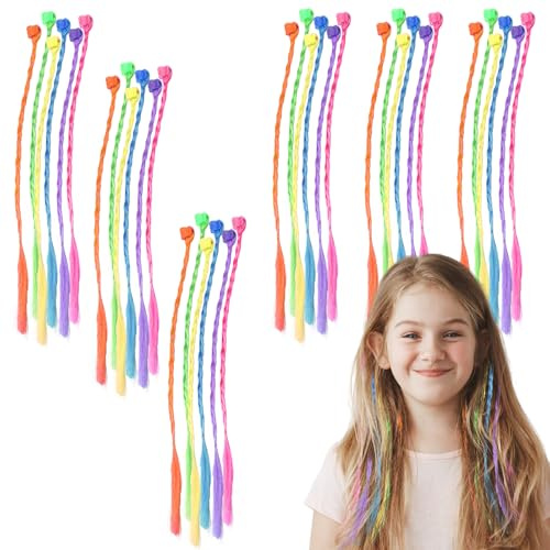 Set di 36 extension colorate per capelli artificiali, ciocche di capelli da intrecciare, ciocche di capelli colorate per bambini, trecce finte, trecce per capelli per donne, feste, festival