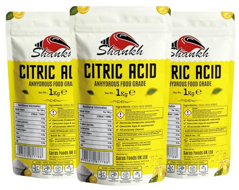 Shankh Citric Acid - 1kg (Pack of 3) | Food Grade | Pure, Natural & Multi-Purpose | Ideal for Cooking, Cleaning, Preserving