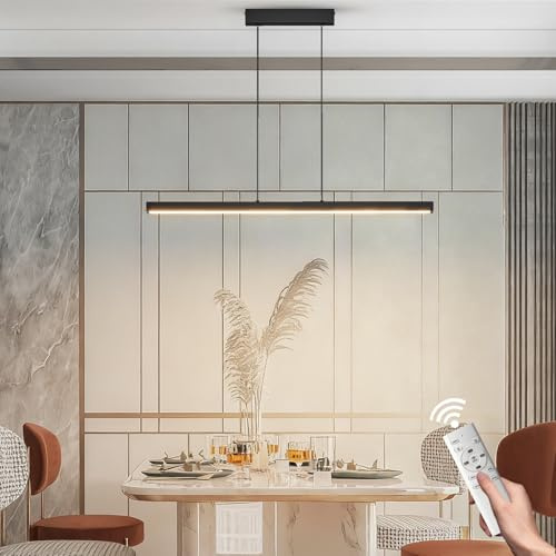 Coinmit 80CM Einstellbare Hängelampe, LED Hängeleuchte esstisch Dimmbar, 3000K/4000K/6000K, 24W, Pendelleuchte mit Fernbedienung, für Modern Esszimmer Küche büro, Schwarz